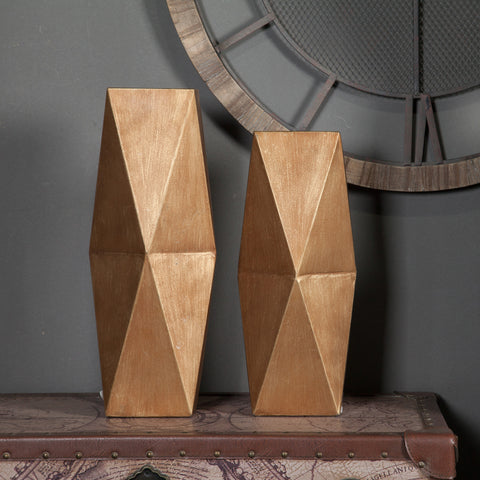 Set of 2 Gold Metal Modern Rectangular Vases