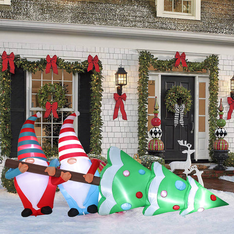 8.8Ft Gnome Elves with Tree Inflatable with LED Lights