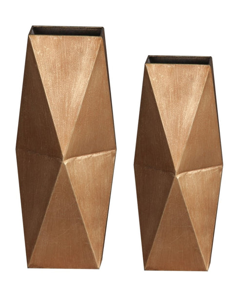 Set of 2 Gold Metal Modern Rectangular Vases