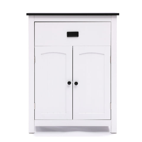 White Manufactured Wood 1-Drawer 1-Door Bathroom Linen Cabinet