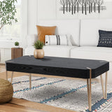46.13" W Black Wood Veneer and Gold Metal Coffee Table - LuxenHome