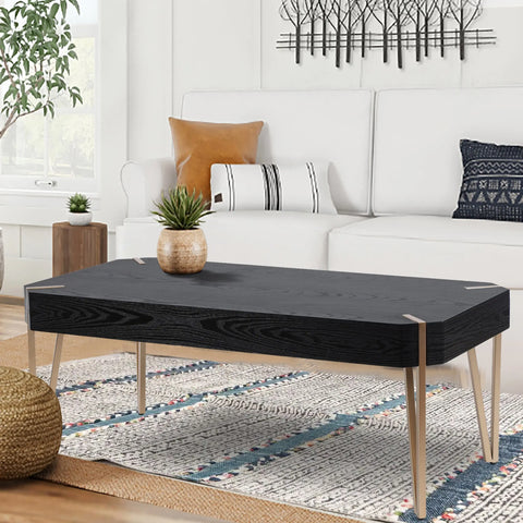 46.13" W Black Wood Veneer and Gold Metal Coffee Table