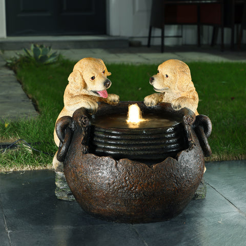 Playing Puppy Outdoor Fountain with Lights