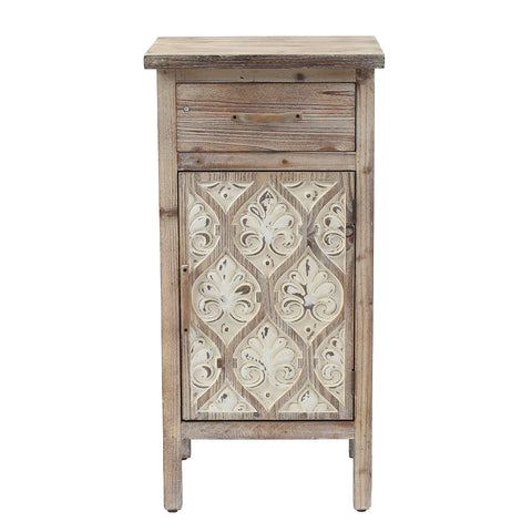 Damask Carved Wood 1-Door 1-Drawer End Table with Storage