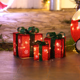 Set of 3 Red and Green Presents with Bows Lighted LED Indoor Outdoor Holiday Decoration