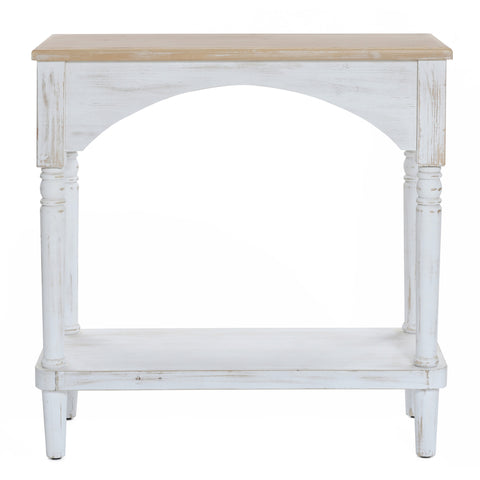 Farmhouse White and Natural Wood Single Shelf Console Table