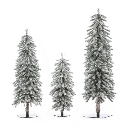 Set of 3 Pre-Lit LED Flocked Fir Slim Artificial Christmas Trees