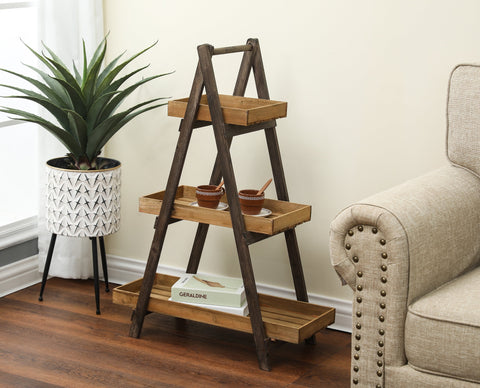 A-Frame Ladder 3-Shelf Wood Plant Stand and Bookcase
