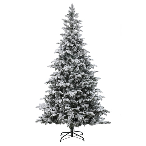 7Ft Pre-lit LED PE/PVC Artificial Flocked Full Fir Christmas Tree with Metal Stand