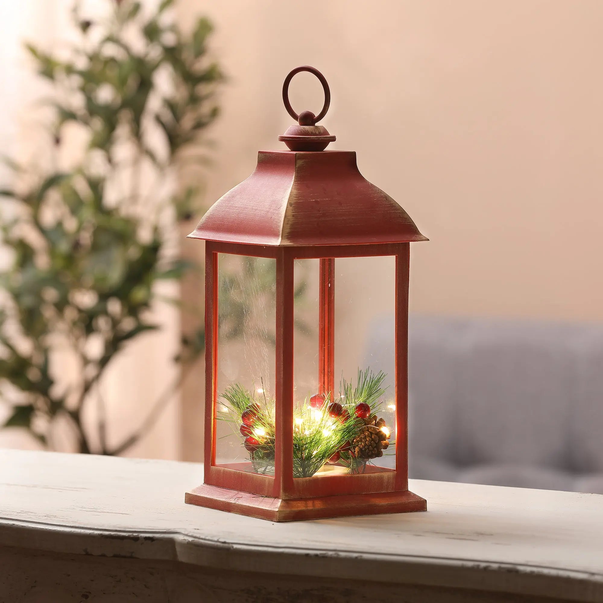 make-rustic-red-holiday-lantern-a-part-of-your-tabletop-or-mantel-centerpiece