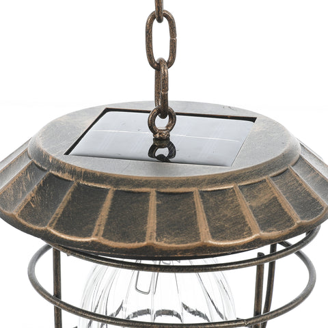 Brown Metal/Plastic Outdoor Solar Hanging Lantern