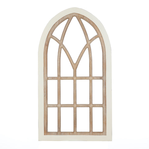 White and Brown Arched Wood Framed Window Wall Decor