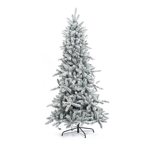 6.5Ft Pre-Lit Artificial Snow-Flocked Slim Christmas Tree with Pine Cones