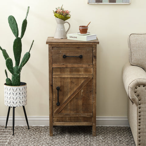 Rustic Wood 1-Drawer 1-Door End Table with Storage