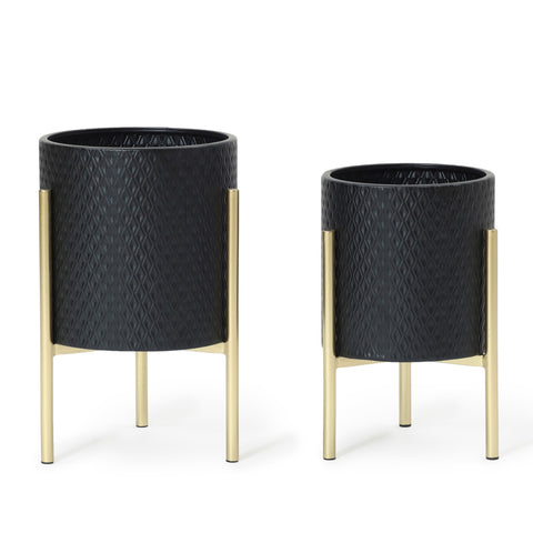 Geometric cachepot planter with stand, set of 2