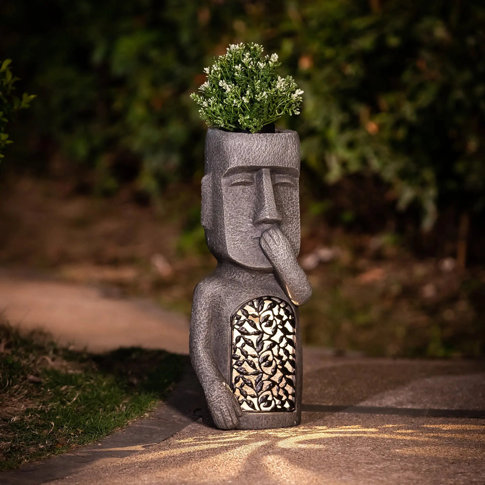 No Evil garden statues, w/solar lights, set of 3 - LuxenHome