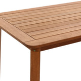 A solid Malaysian hardwood table with a smooth, slatted surface and sturdy legs, perfect as an outdoor dining table.