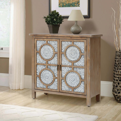 Floral craving wood 2-door storage cabinet