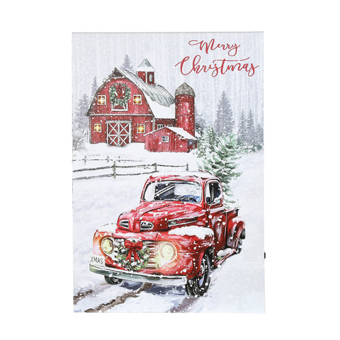 Merry Christmas Red Truck Winter Scene Lighted Canvas Print