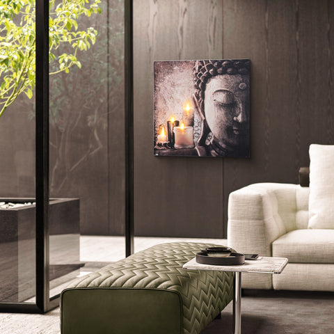 Zen Buddha and Candles Lighted Canvas Print