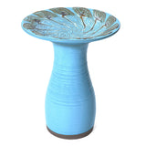 blue glazed ceramic bird bath