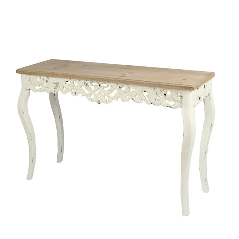 Victorian Off White and Natural Wood Console and Entry Table