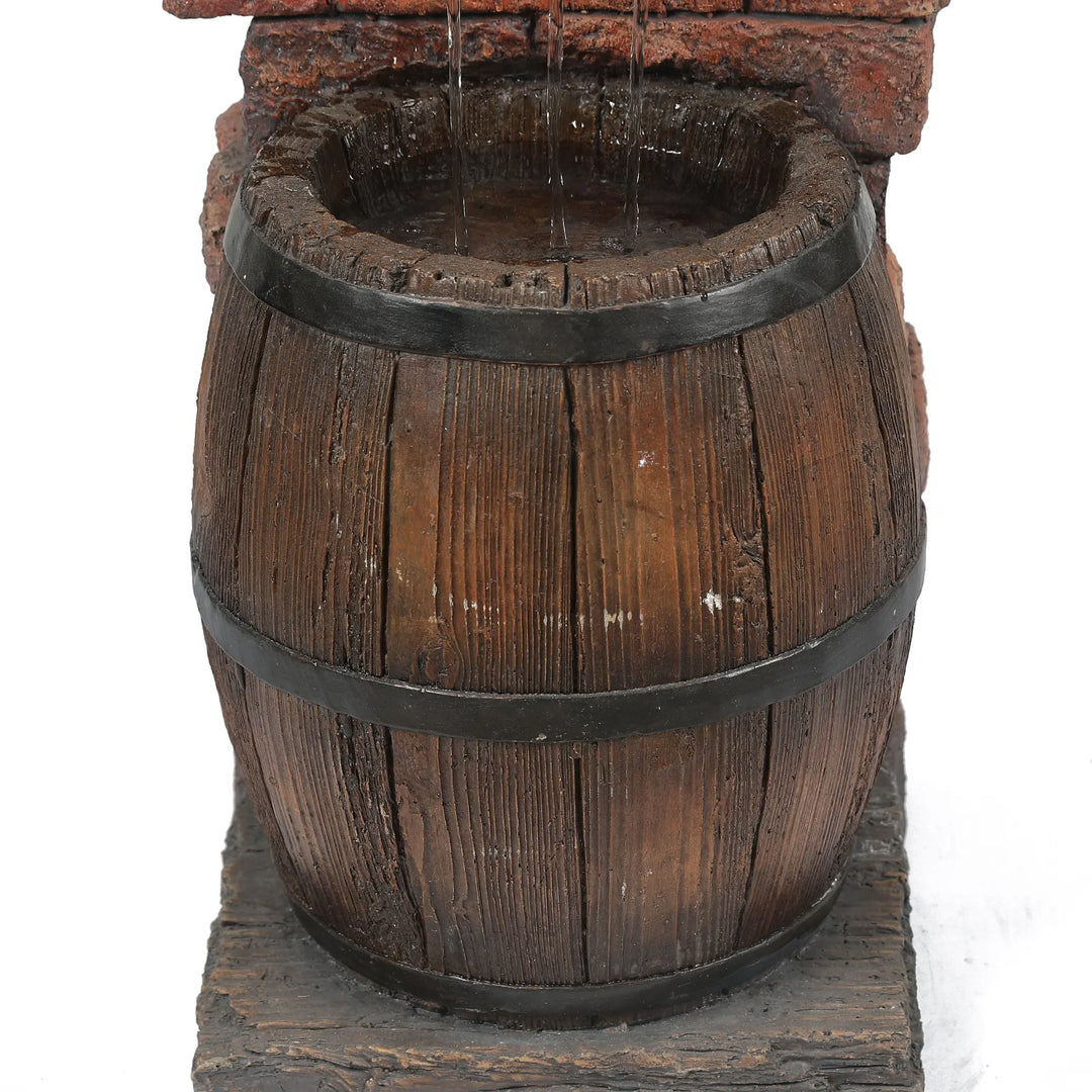 Resin Wine Bottle and Barrel Outdoor Fountain with LED Lights LuxenHome