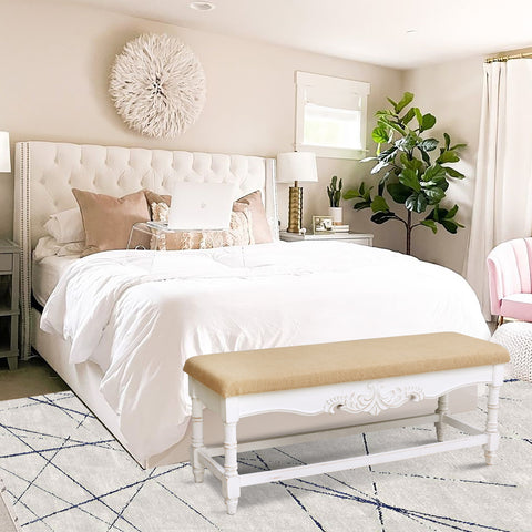 Upholstered Entry and Bedroom White Wood Bench