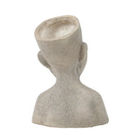 A decorative statue and bust planter, this concrete head-shaped piece features an open top for plants or other items. UV-resistant and shown empty, it is photographed against a white background.