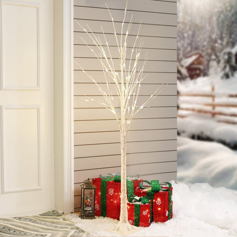 Pre-Lit LED 5.9-Ft White Birch Twig Tree Decoration