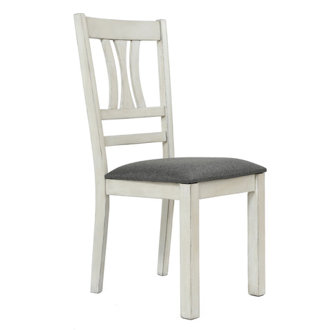 Modern Distressed Off White Rubberwood and Gray Upholstered  Seat Dining Chair, Set of 2