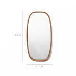 Contemporary style mirror with a handcrafted rubberwood frame, measuring 31.5 inches in height and 15.7 inches in width, displayed against a plain white background.