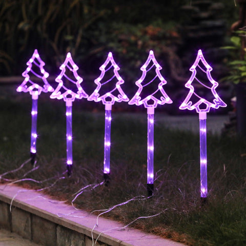 Set of 5 Multi-Color Lighted LED Christmas Tree Holiday Outdoor Stakes