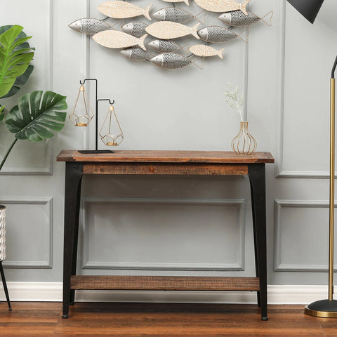 Dark Brown Wood and Black Metal 1-Shelf Console and Entry Table