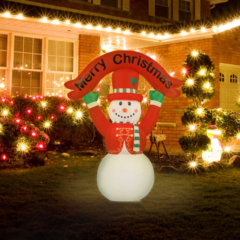 8.5Ft Snowman with Merry Christmas Banner Inflatable with LED Lights