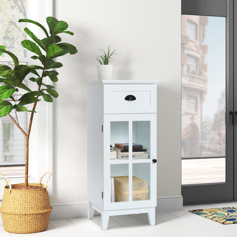 White MDF Wood Slim Bathroom Storage Cabinet and End Table