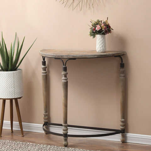 Rustic Wood and Metal Half Moon Console and Entry Table