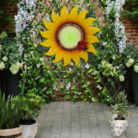 Yellow Sunflower Metal and Glass Outdoor Wall Decor