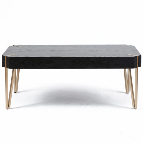 46.13" W Black Wood Veneer and Gold Metal Coffee Table