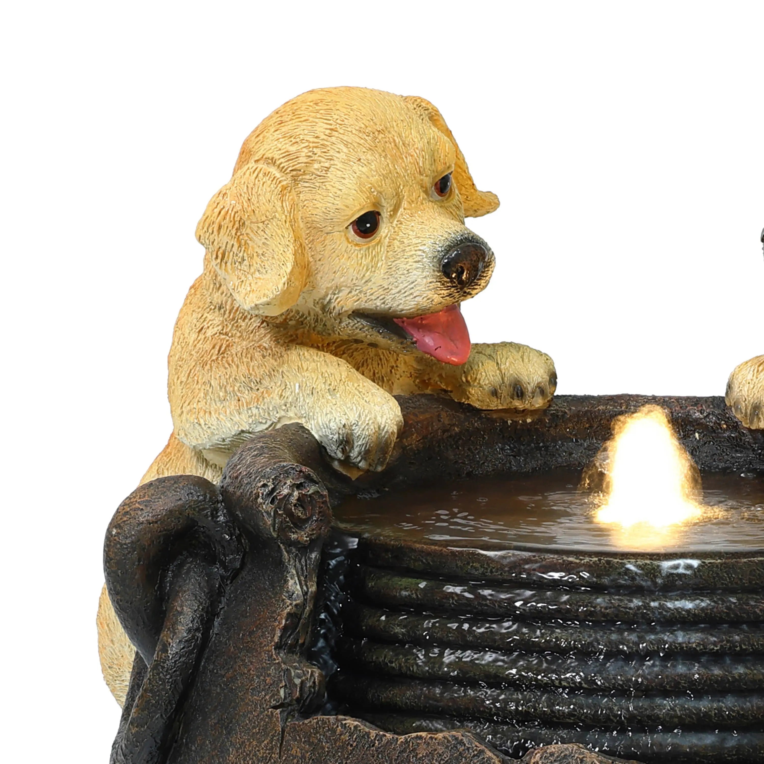 Playing Puppy Outdoor Water Fountain with Lights - LuxenHome