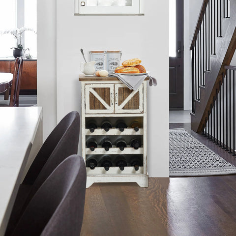 White and Natural Wood 2-Door Wine Cabinet