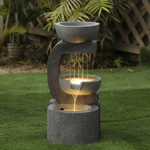 Gray Resin Raining Water Sculpture Outdoor Fountain with LED Lights