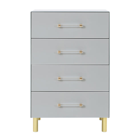 Grey 4-drawer chest, tapered glass surface