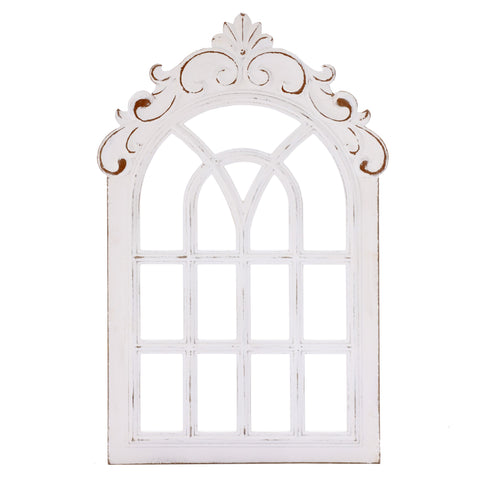 Distressed White Vintage Arched Window Wood Wall Decor