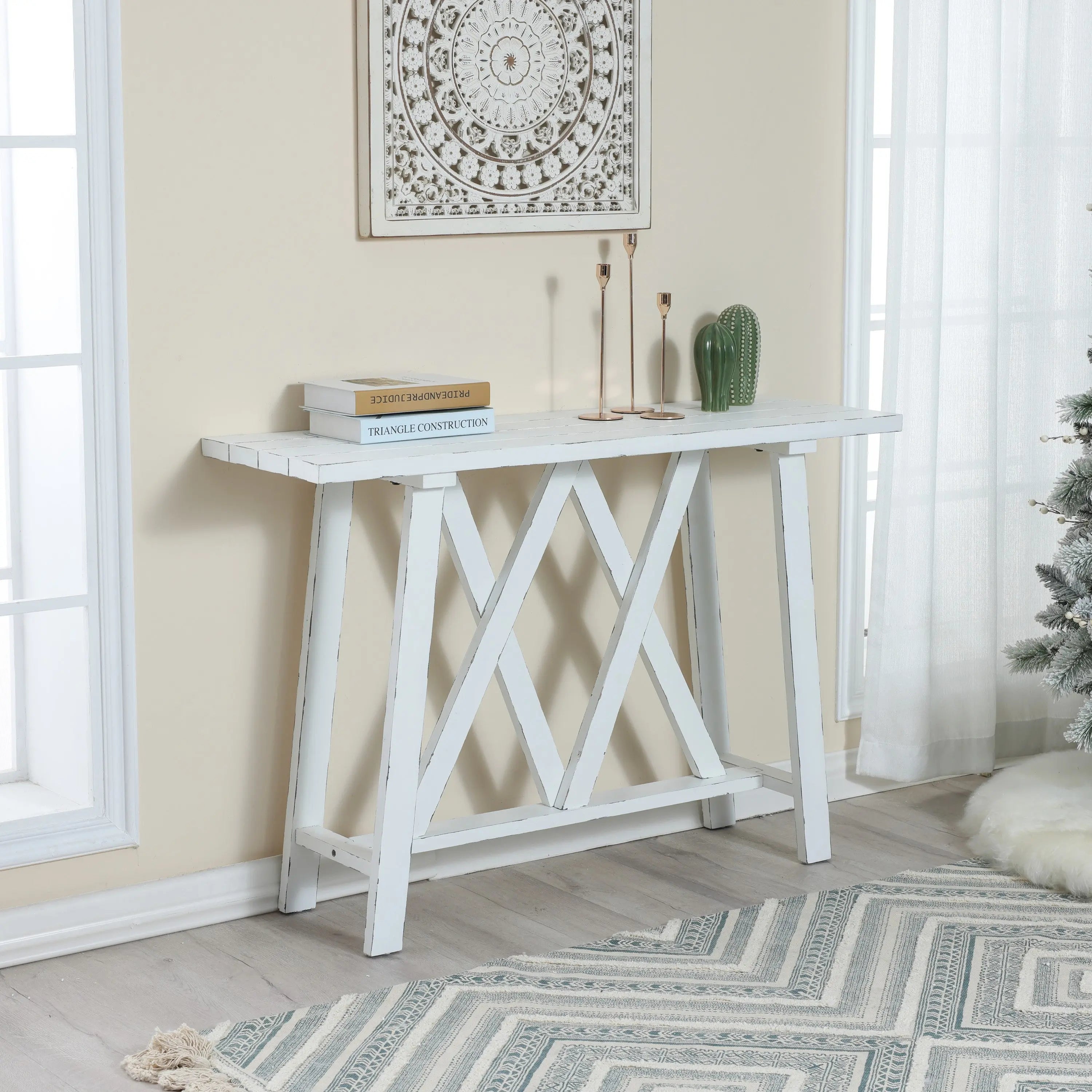 Farmhouse White 48" W Console and Entry Table - LuxenHome