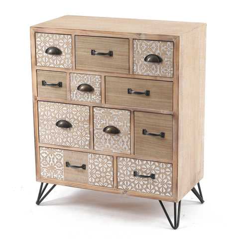 11-Drawer 33.5" H x 27.6" W Natural Wood Apothecary Chest