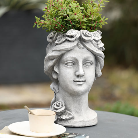 Gray MgO Victorian Rose Lady Head Bust Planter