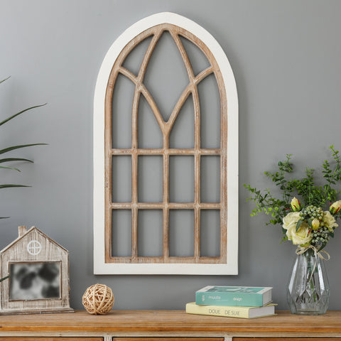 White and Brown Arched Wood Framed Window Wall Decor