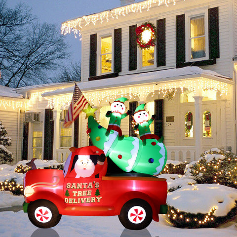8ft Santa Christmas Tree Delivery Truck Inflatable with LED Lights