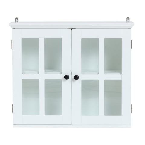 White MDF Wood Glass Panel Bathroom Wall Cabinet